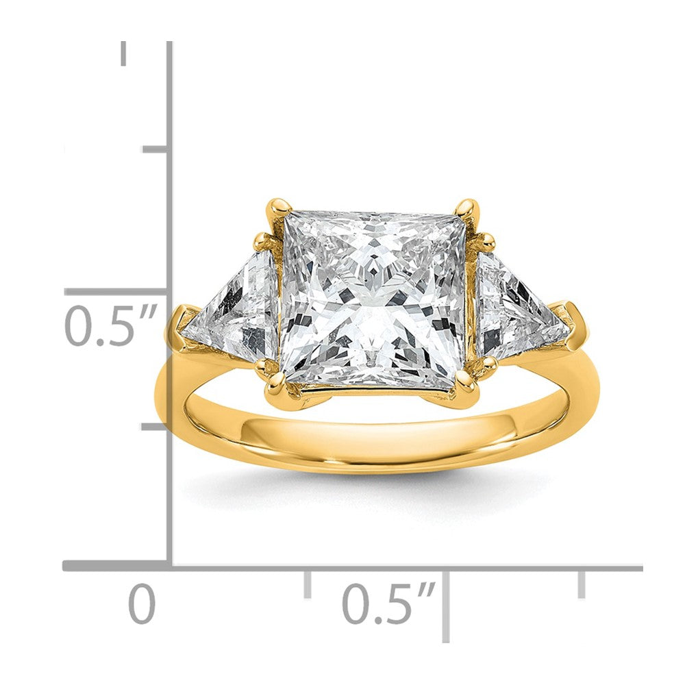 14K Yellow Gold 1 1/8 carat Lab Grown Diamond VS/SI+ G+ Trillion and 3 carat Princess Center Semi Mount Three Stone Engagement Ring