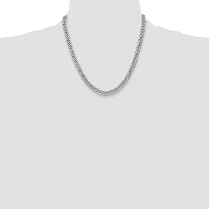 14K White Gold 6mm Semi-Solid Miami Cuban 20 Inch Chain