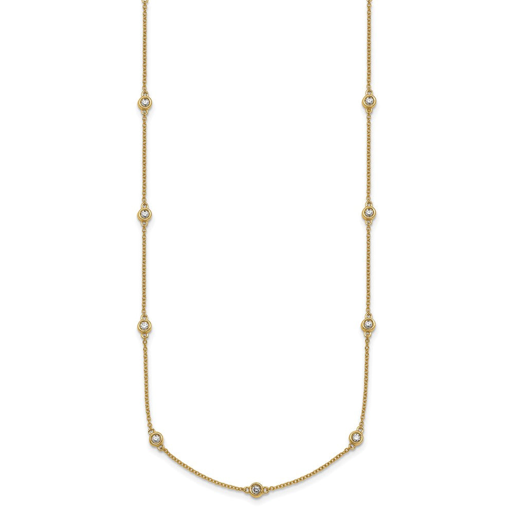 14K Yellow Gold Complete 5/8 carat Bezel-set Diamond and Cable Chain 17-Station 20 Inch Necklace