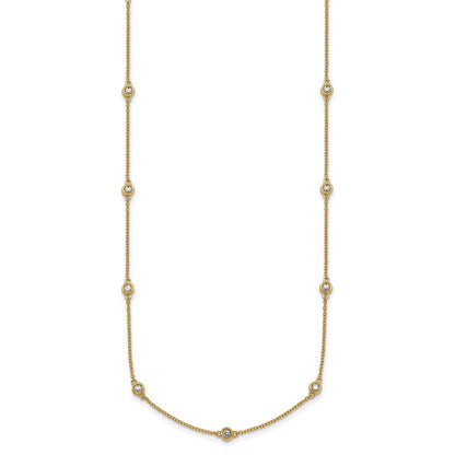 14K Yellow Gold Complete 5/8 carat Bezel-set Diamond and Cable Chain 17-Station 20 Inch Necklace