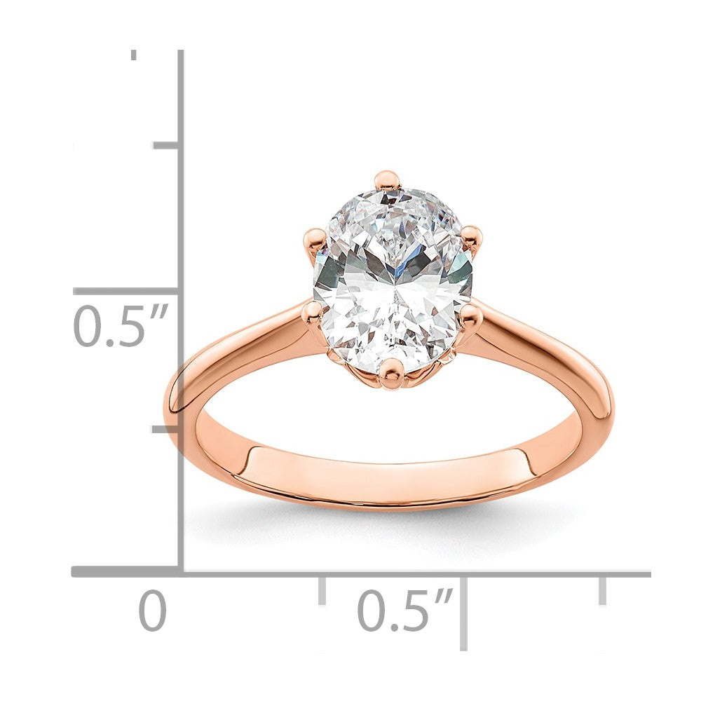 14K Rose Gold (Holds 2 carat (8.5x6.5mm) Oval) 6-Prong with 1/20 carat Diamond Leaf Design Semi-Mount Engagement Ring