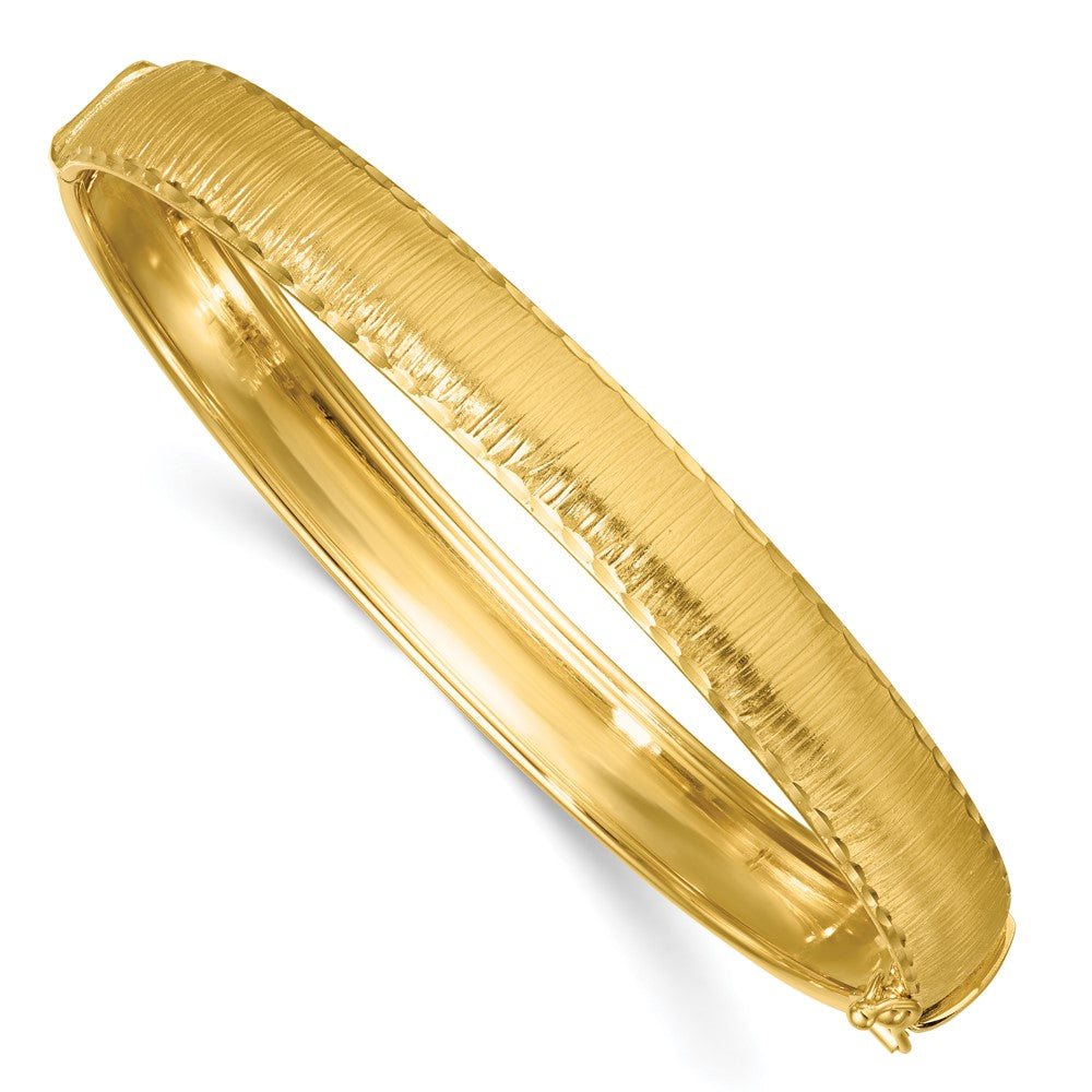 14K Yellow Gold Polished Diamond-cut Textured 8.25mm Hinged Oval Bangle Bracelet