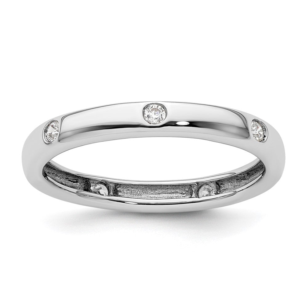 14K White Gold Polished Size 5.5 Bezel-set 1/10 carat Diamond Complete Eternity Wedding Band Ring