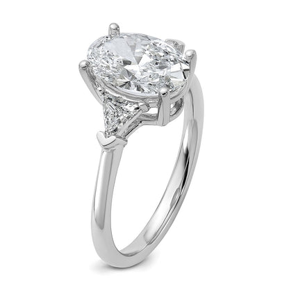 14K White Gold 2 1/2 carat Certified Lab Grown Diamond VS+ F+ Complete Oval and Trillion Three Stone Engagement Ring
