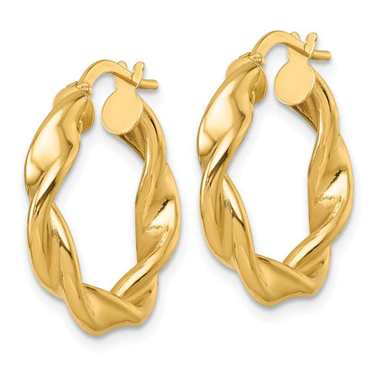 14K Yellow Gold Polished Twisted 4.00 x 22mm Tube Hoop Earrings