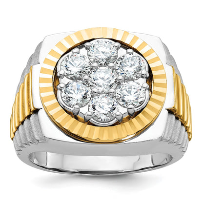 14Ktt Two-Tone Gold IBGoodman Men's Polished Satin & D/C Round Cluster Ring Mtg