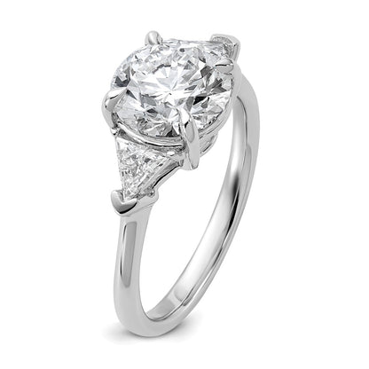14K White Gold 3 1/8 carat Certified Lab Grown Diamond VS+ F+ Round and Triangle Complete Three Stone Engagement Ring