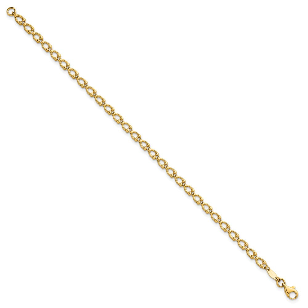 14K Yellow Gold Polished Fancy Beaded Link 7 Inch Bracelet