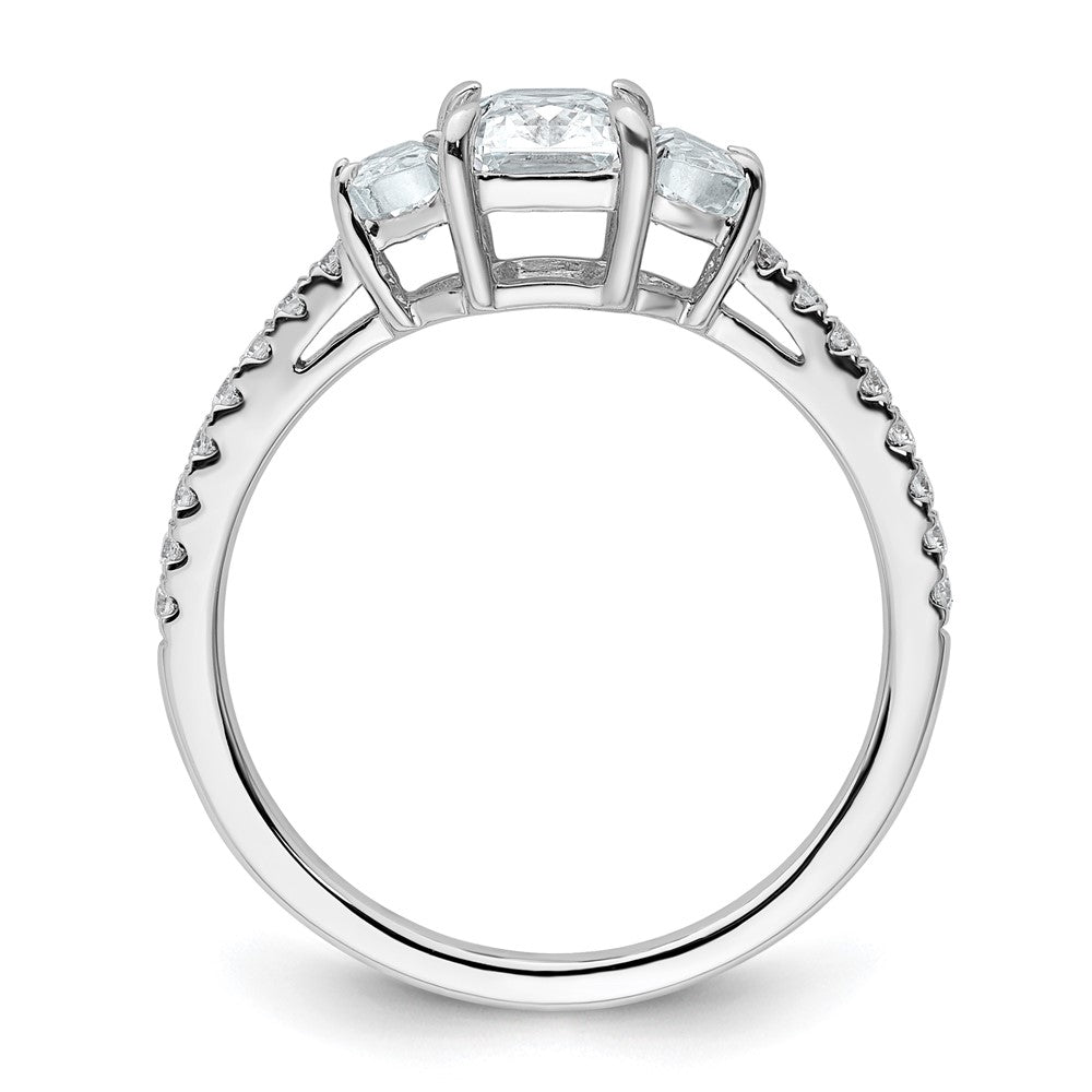 14K White Gold 3/4 carat Lab Grown Diamond VS+ F+Half Moon 1 carat Center Radiant Semi Mount Three Stone Engagement Ring