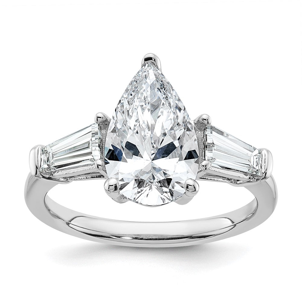 14K White Gold 7/8 carat Lab Grown Diamond VS+ F+ Tapered Baguette 2 1/2 carat Pear Center Semi Mount Engagement Ring