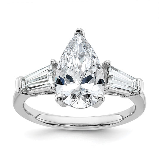 14K White Gold 7/8 carat Lab Grown Diamond VS+ F+ Tapered Baguette 2 1/2 carat Pear Center Semi Mount Engagement Ring