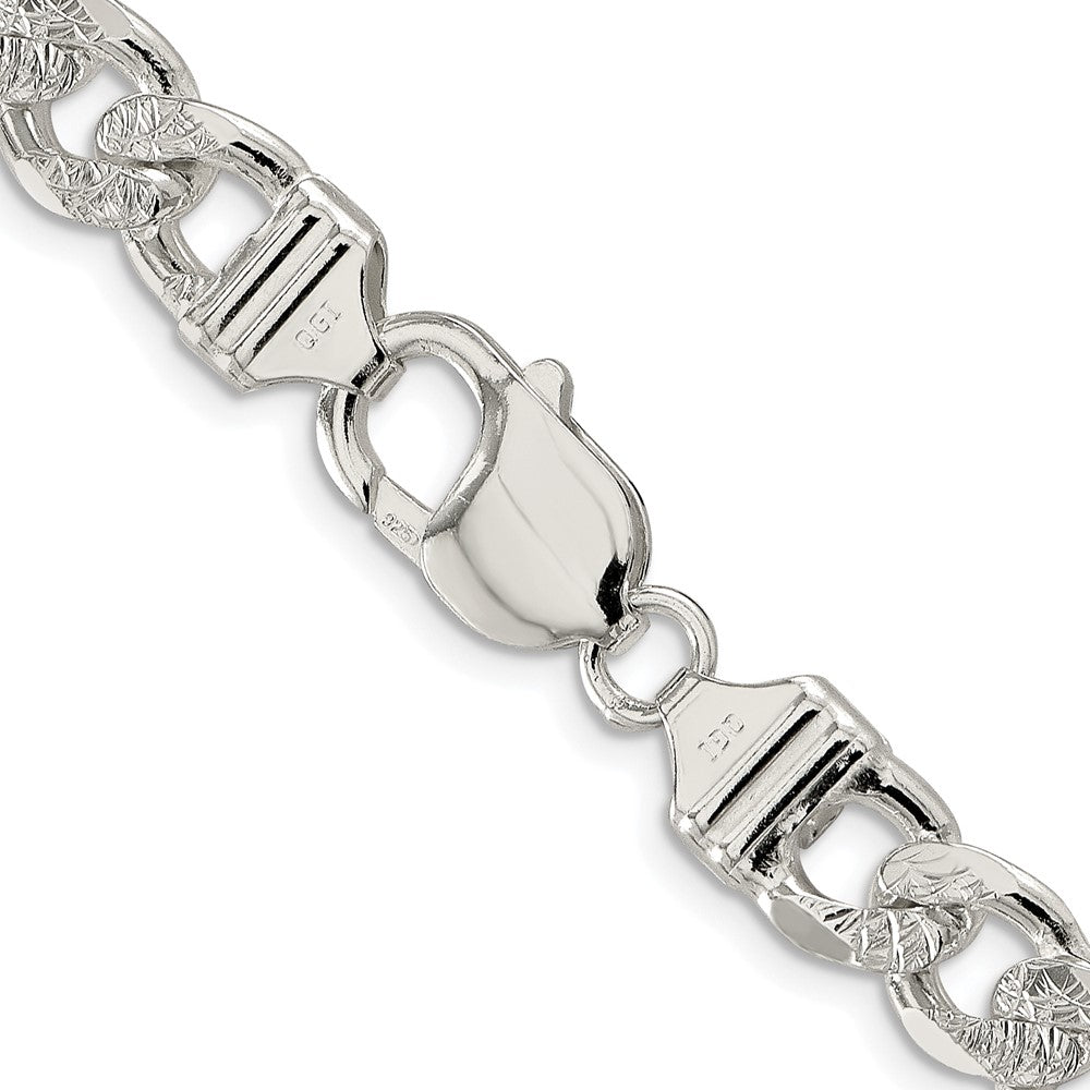 Sterling Silver Rhodium-plated 9.5mm Pav‚ Flat Figaro 24 Inch Chain