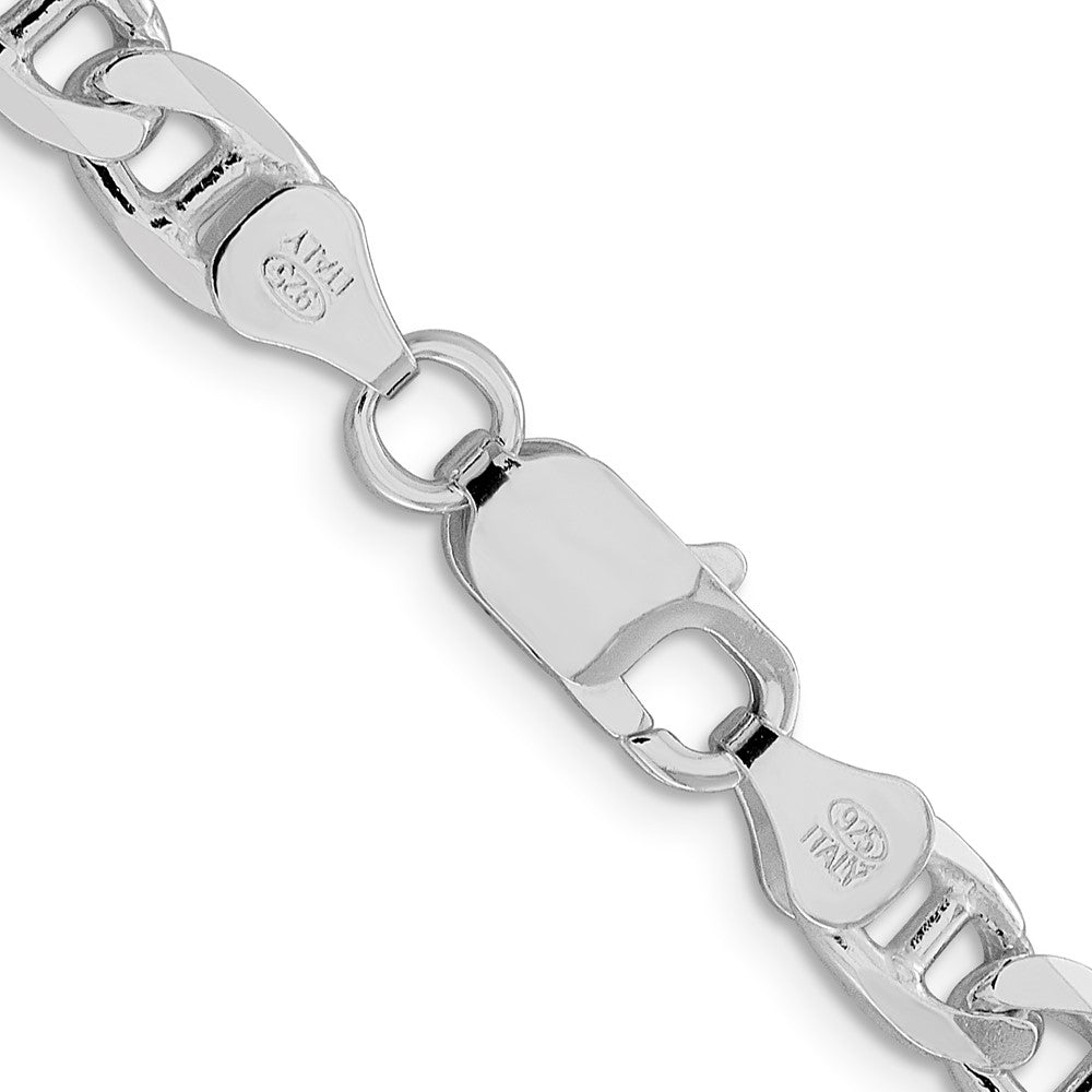 Sterling Silver Rhodium-plated 6.5mm D/C Flat Anchor Curb 24 Inch Chain