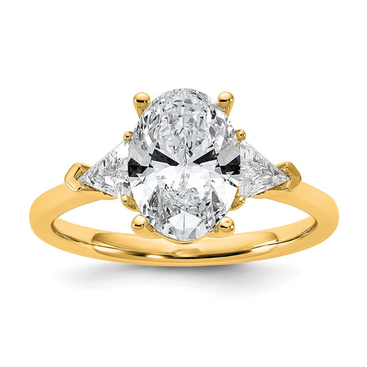 14K Yellow Gold 2 1/2 carat Certified Lab Grown Diamond VS/SI+ G+ Complete Oval and Trillion Three Stone Engagement Ring