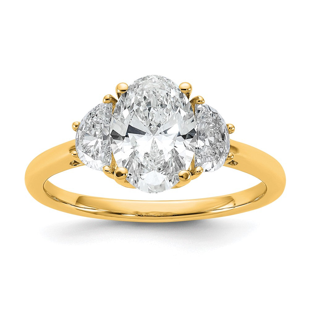 14K Yellow Gold 2 carat Certified Lab Grown Diamond VS+ F+ Complete Oval and Half Moon Three Stone Engagement Ring