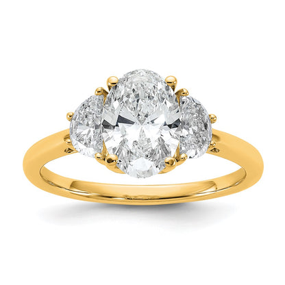 14K Yellow Gold 2 carat Certified Lab Grown Diamond VS+ F+ Complete Oval and Half Moon Three Stone Engagement Ring