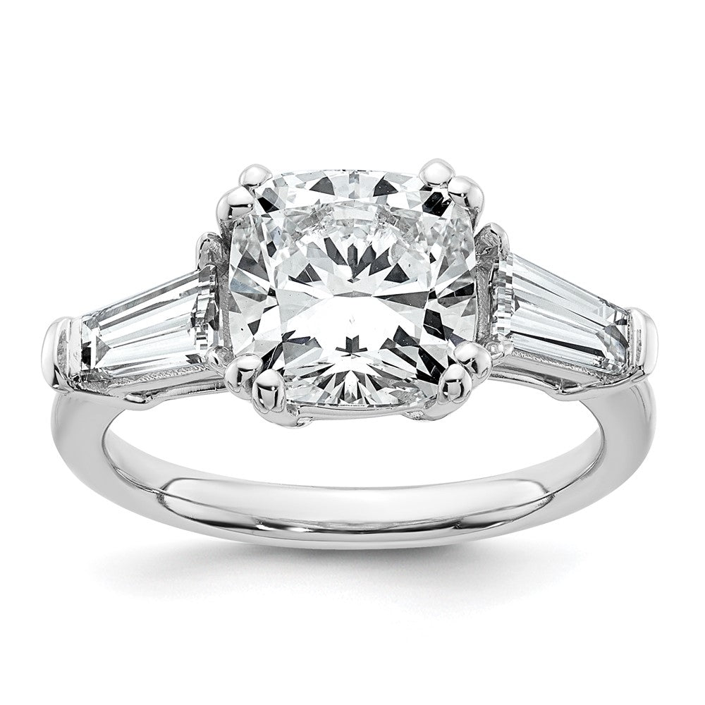 14K White Gold 3 3/4 carat Lab Grown Diamond VS+ F+ Cushion and Tapered Baguette Complete Three Stone Engagement Ring