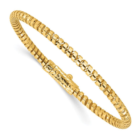 14K Yellow Gold Polished and Diamond-cut Fancy Spiral 3.75mm Flexible Oval Bangle Bracelet