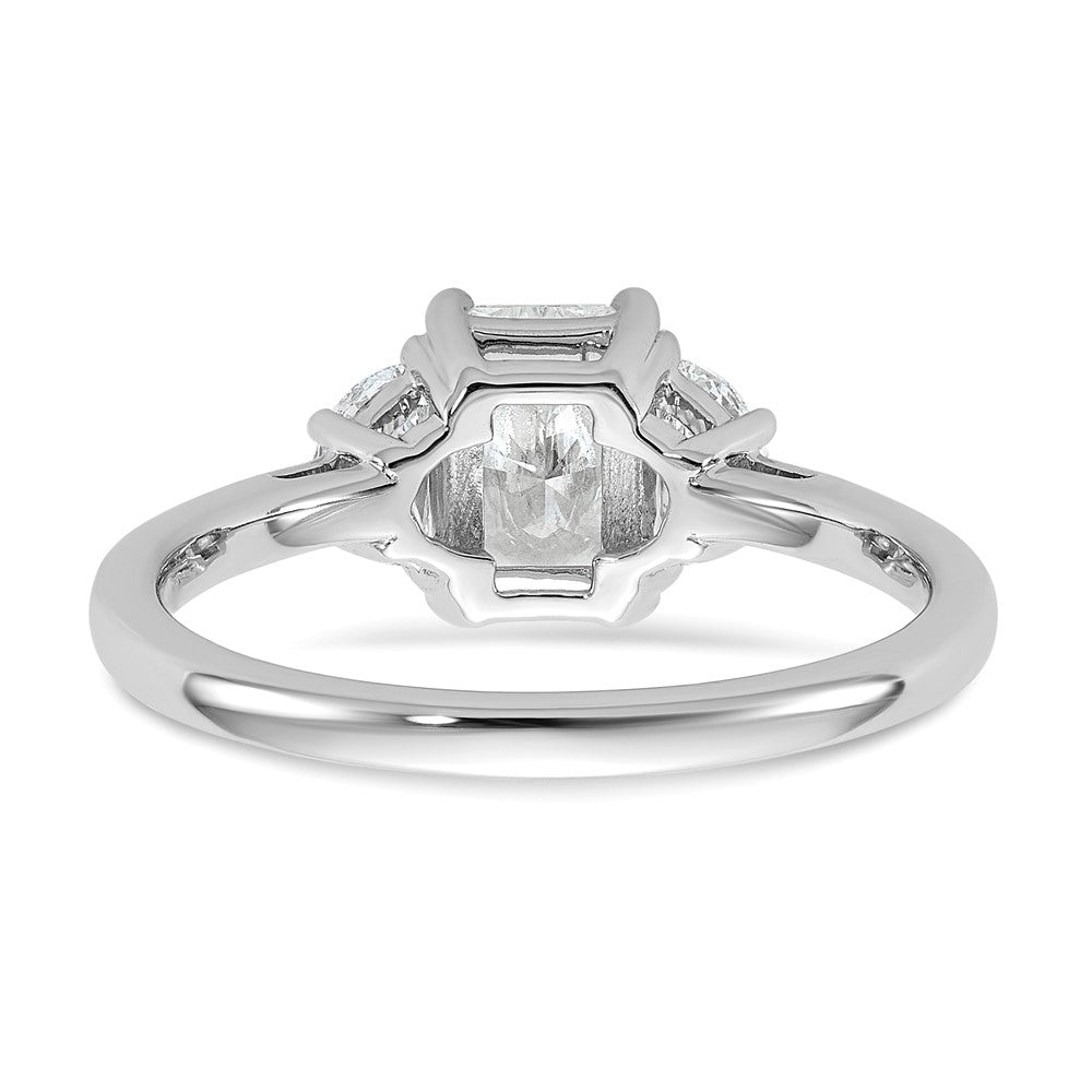 14K White Gold 1 3/8 carat Certified Lab Grown Diamond VS/SI+ G+ Radiant and Half Moon Complete Three Stone Engagement Ring