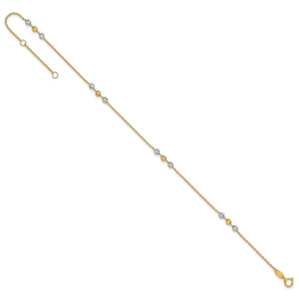 14K Two-Tone Gold Two-tone Diamond-cut Beaded 4-Station 9 Inch Plus 1 Inch Extender - Total 10 Inch Anklet