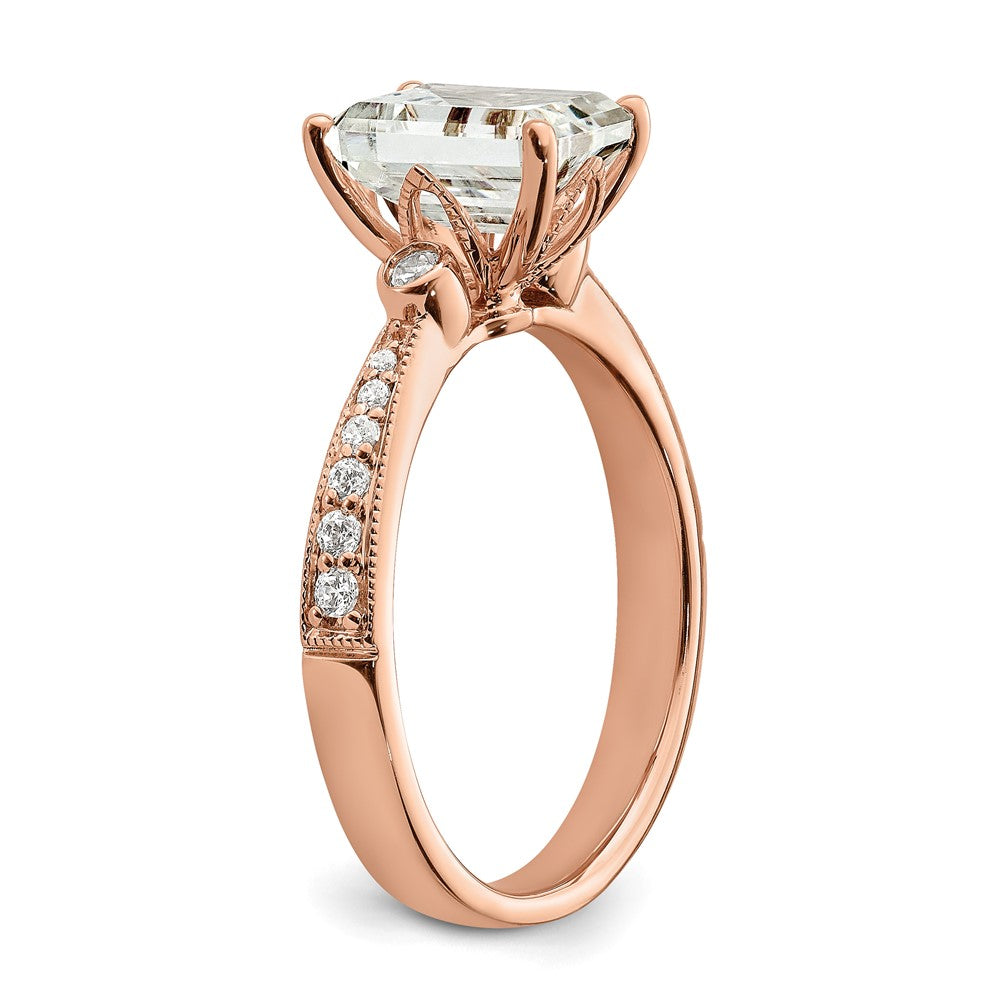 14K Rose Gold (Holds 2 carat (8.7x6.4mm) Emerald-cut Center) 1/5 carat Diamond Semi-Mount Engagement Ring