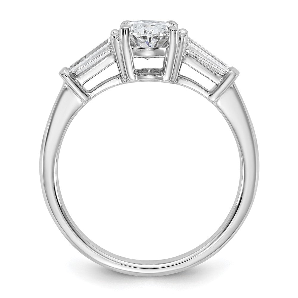 14K White Gold 1 1/2 carat Certified Lab Grown Diamond VS+ F+ Oval and Tapered Baguette Complete Three Stone Engagement Ring