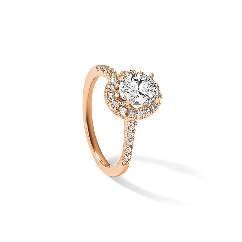 14Kr Rose Gold Oval Halo Engagement Lab Grown Diamond VS/SI+ G+ Semi Mount Ring