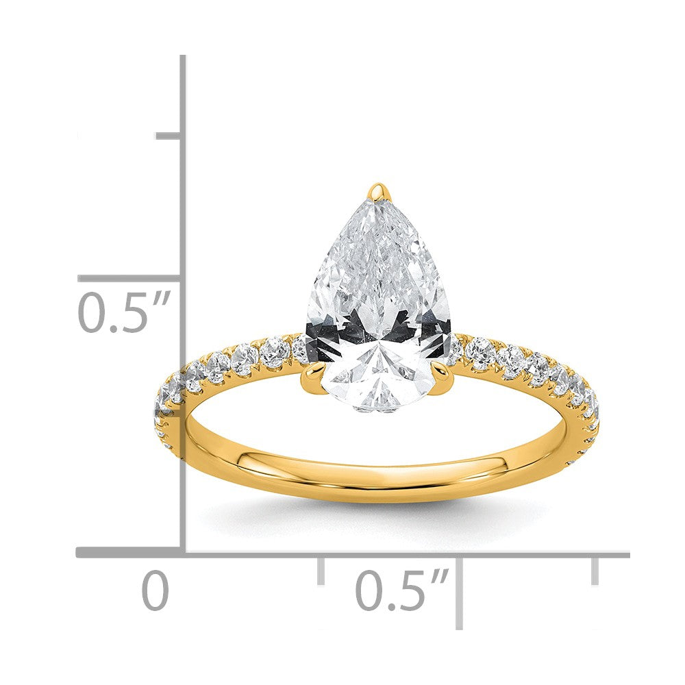 14K Yellow Gold 2 carat Certified Lab Grown Diamond VS+ F+ Pear Complete Solitaire with Flair Engagement Ring