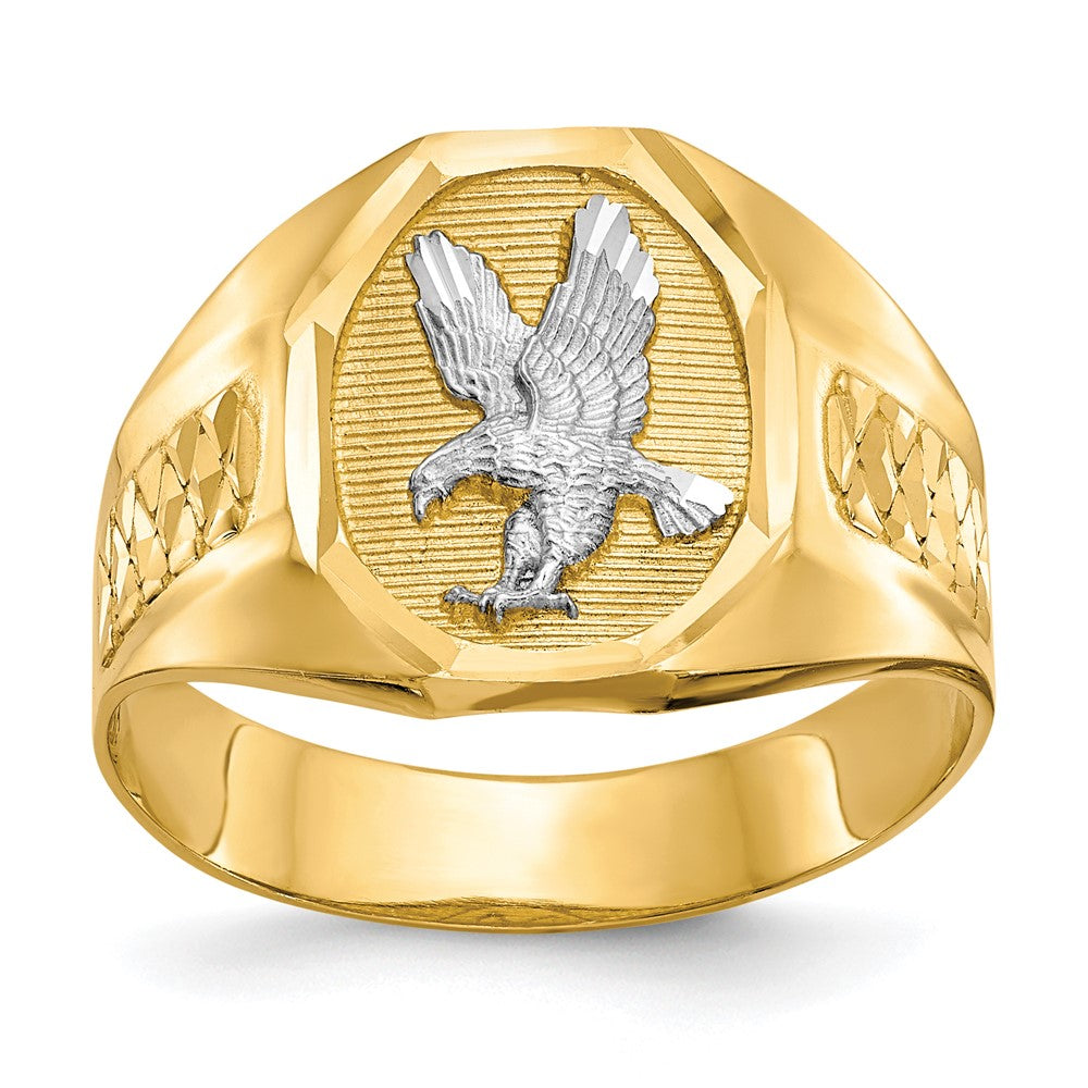 14K Yellow Gold and Rhodium Men's Eagle Ring