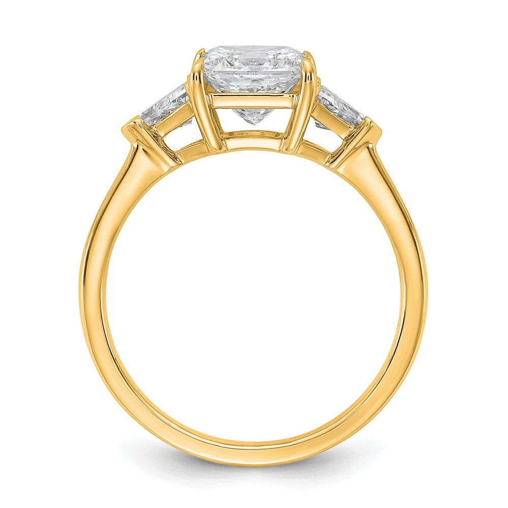 14K Yellow Gold 2 carat Certified Lab Grown Diamond VS/SI+ G+ Princess and Trillion Complete Three Stone Engagement Ring