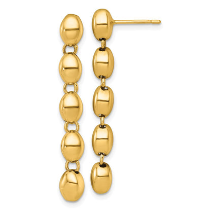 14K Yellow Gold Polished Oval Beaded Dangle Post Earrings