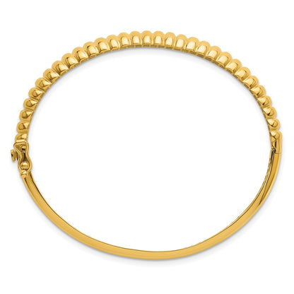 14K Yellow Gold Polished and Textured Graduated Hinged Oval Bangle Bracelet