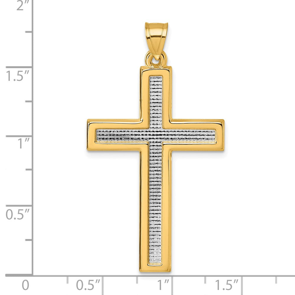 14K Yellow Gold with Rhodium Polished Latin Cross Pendant