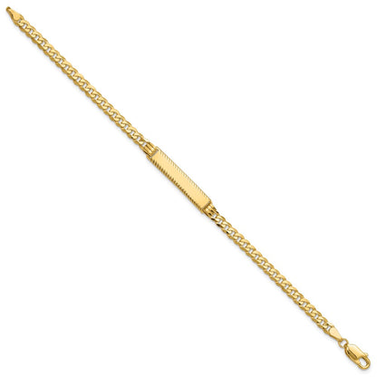 14K Yellow Gold Polished Solid Chain/Solid Plate Flat Curb Link Diamond-cut 27x5.5mm Plate 8 Inch ID Bracelet