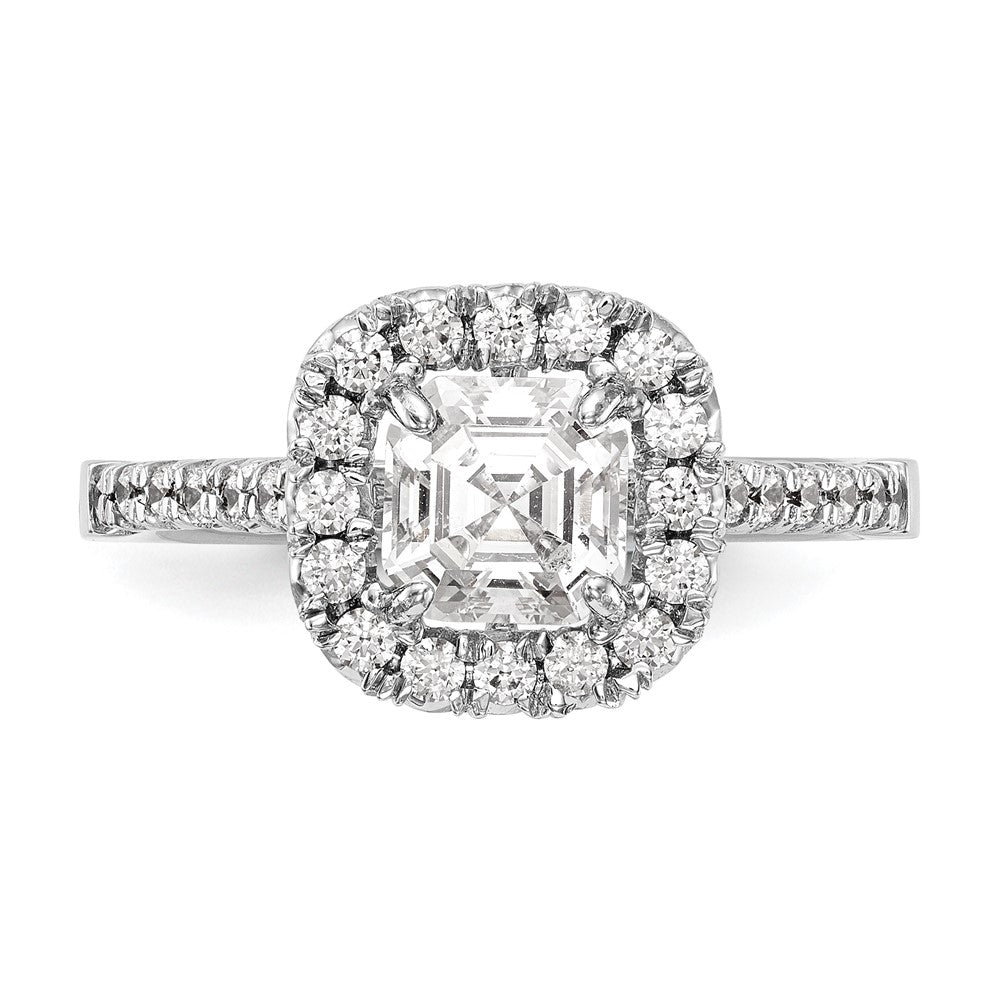 14K White Gold Halo (Holds 1.25 carat (6mm) Asscher-cut Center) 1/2 carat Diamond Semi-mount Engagement Ring
