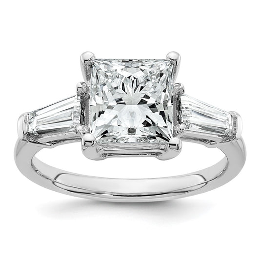14K White Gold 3/4 carat Lab Grown Diamond VS+ F+ Tapered Baguette 2 1/2 carat Princess Center Semi Mount Three Stone Engagement Ring