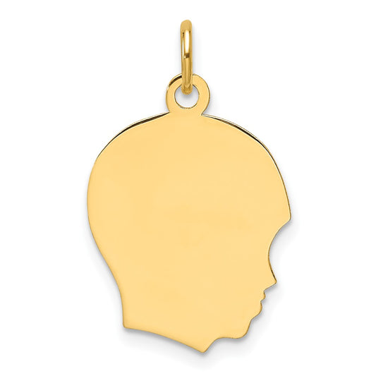 14K Yellow Gold Plain Medium .035 Gauge Facing Right Engravable Boy Head Charm
