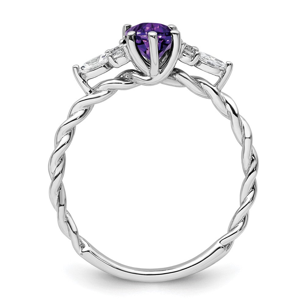 14K White Gold Diamond and 7x5 Oval February/Amethyst Size 7 Twisted Ring