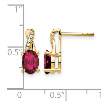 14K Yellow Gold 7x5 Oval July/Lab Created Ruby and Diamond Post Earrings