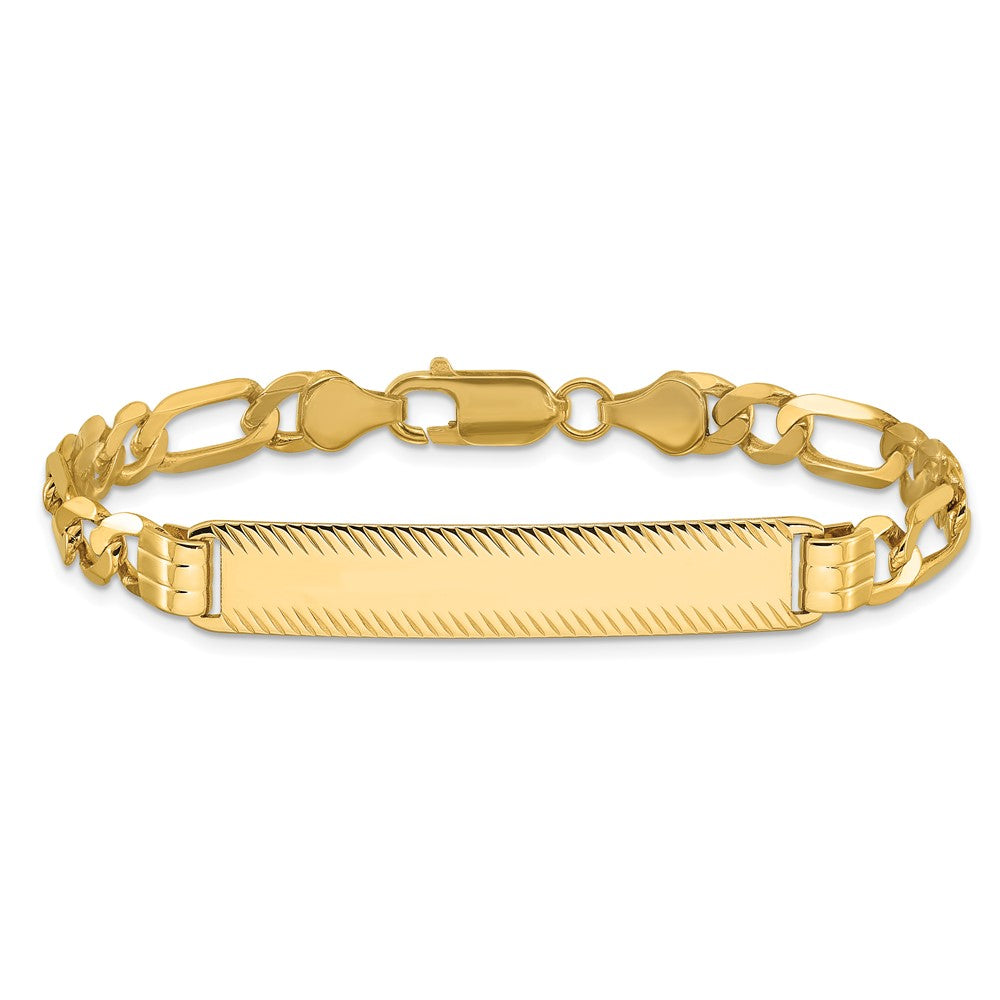 14K Yellow Gold Polished Solid Chain/Solid Plate Figaro Link Diamond-cut 39x8mm Plate 8 Inch ID Bracelet
