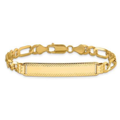 14K Yellow Gold Polished Solid Chain/Solid Plate Figaro Link Diamond-cut 39x8mm Plate 8 Inch ID Bracelet