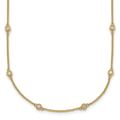 14K Yellow Gold Complete 3/8 carat Bezel-set Diamond and Cable Chain 16-Station 16 Inch Necklace
