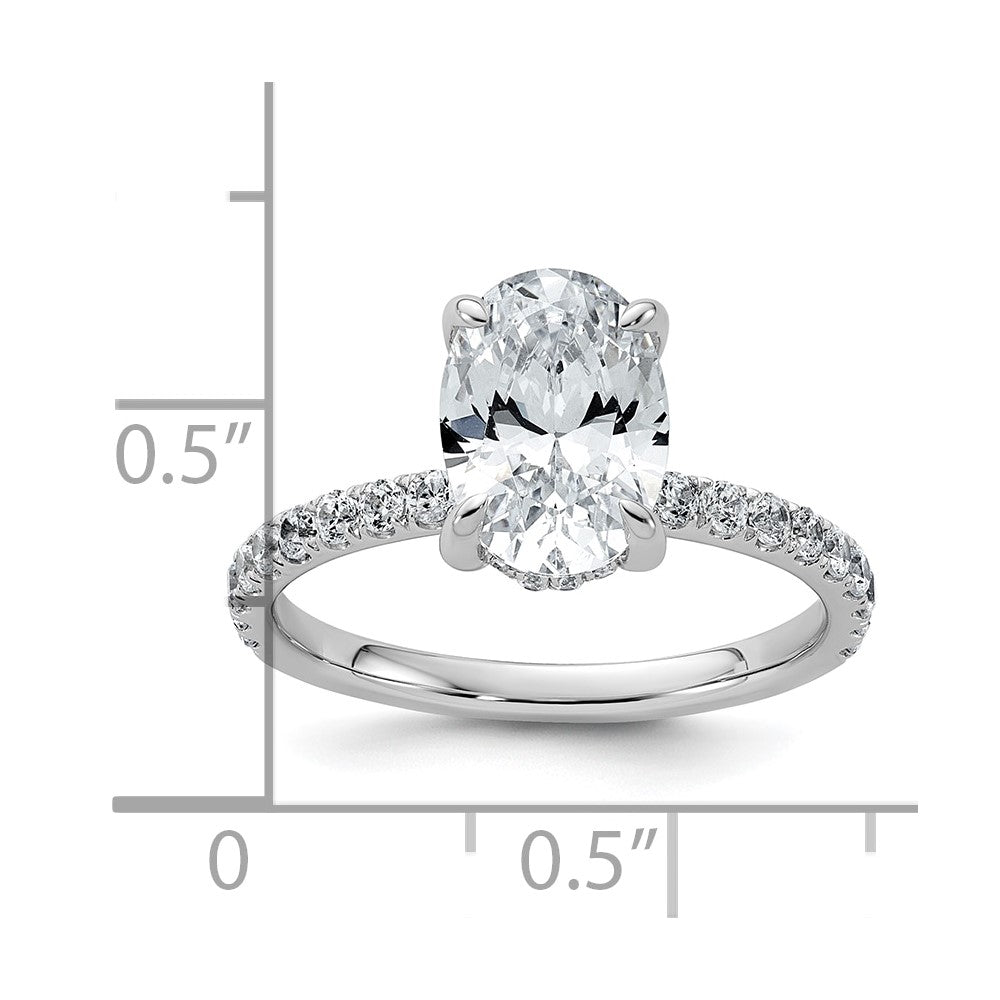 14K White Gold 2 5/8 carat Certified Lab Grown Diamond VS+ F+ Oval Complete Solitaire with Flair Engagement Ring