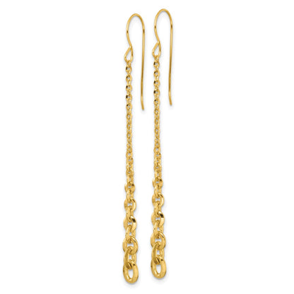 14K Yellow Gold Polished Graduated Cable Chain Link Dangle French Hook Earrings