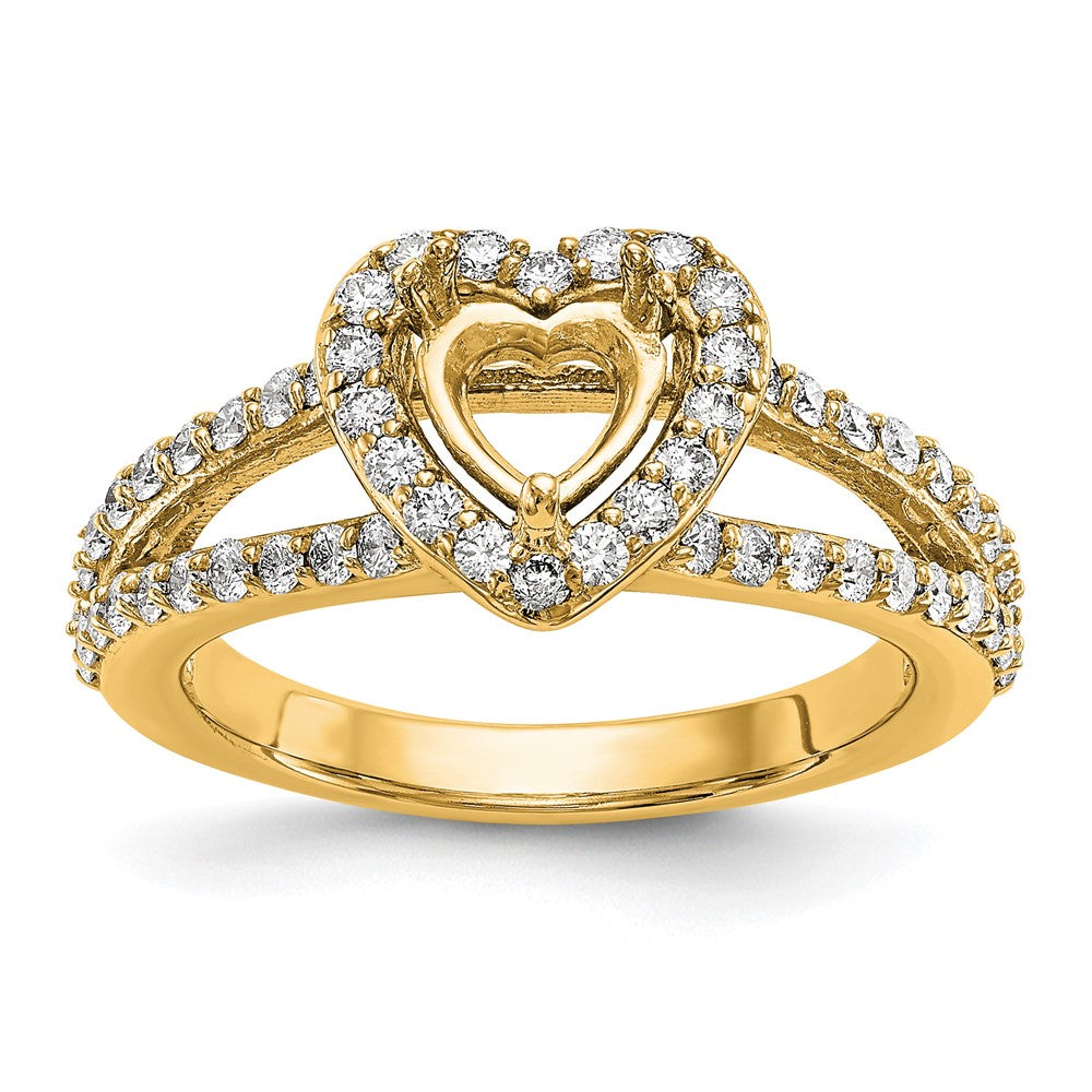 14K Yellow Gold Diamond Heart Semi-Mount Halo Engagement Ring