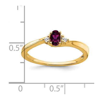 14K Yellow Gold 5x3 Oval June/Rhodolite Garnet and Diamond Ring