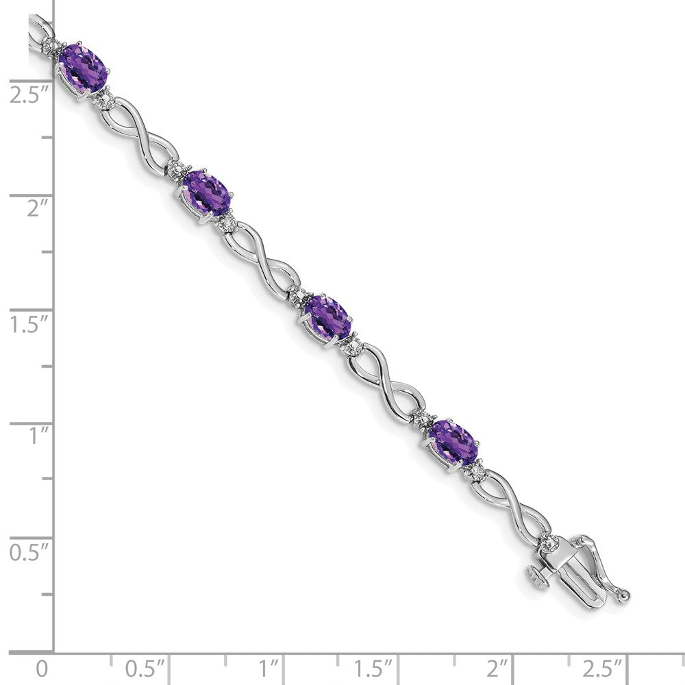 14K White Gold Complete Oval Amethyst and Diamond Infinity Link 7 Inch Bracelet