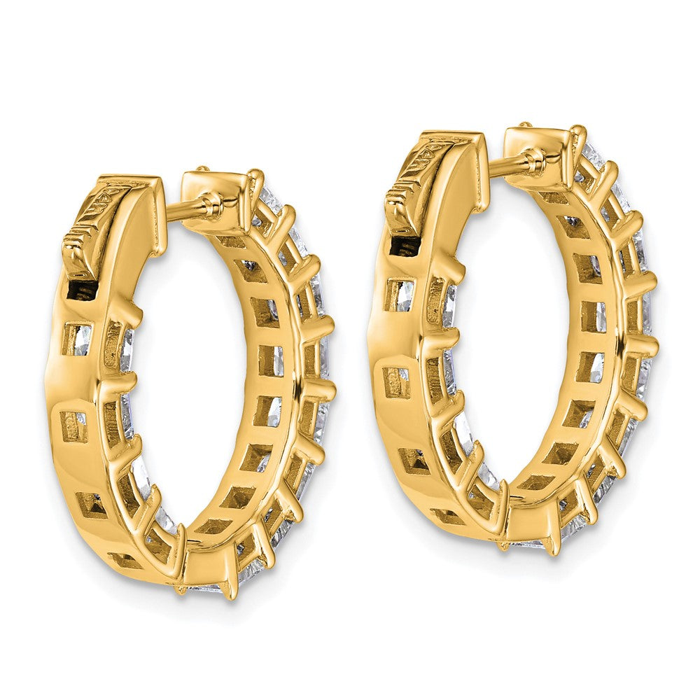 14K Yellow Gold Inside/Outside Cert Lab Grown VS DEF Princess Diamond Hoop Earrings