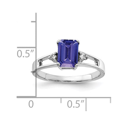 14K White Gold 7x5mm Emerald Cut Tanzanite A Diamond ring