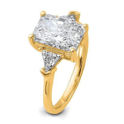 14K Yellow Gold 3 1/8 carat Certified Lab Grown Diamond VS/SI+ G+ Radiant and Triangle Complete Three Stone Engagement Ring